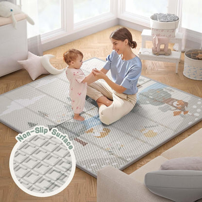 Fodoss Baby Playpen, 120 x 120 cm, Modular and Foldable, Beige with Children's Design, This Large Playpen is Perfect for Home, Beige - QUORE