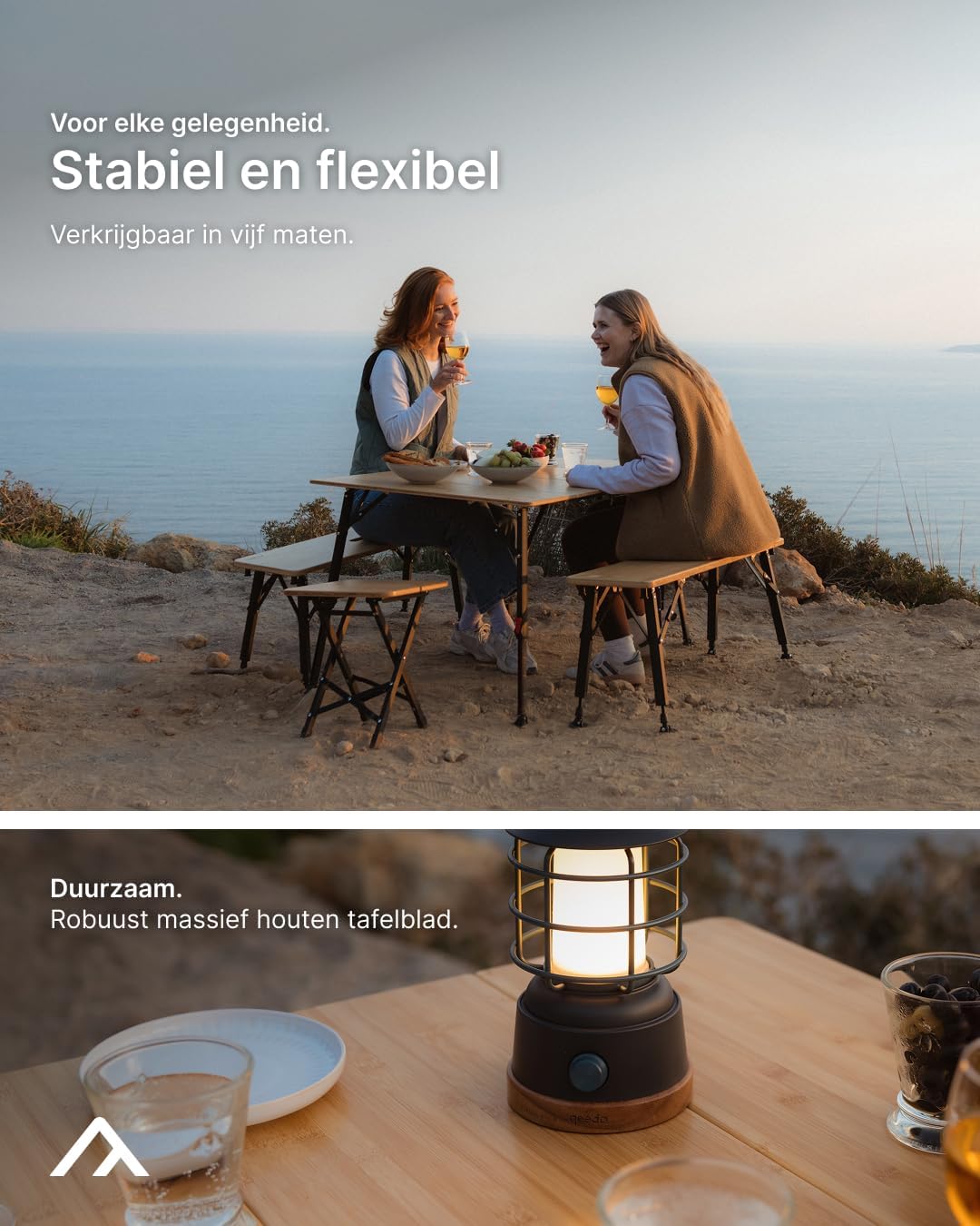 qeedo Kimmy L, Campingtafel met Bamboe Tafelblad, 110 x 110 cm, Hoogte Verstelbaar