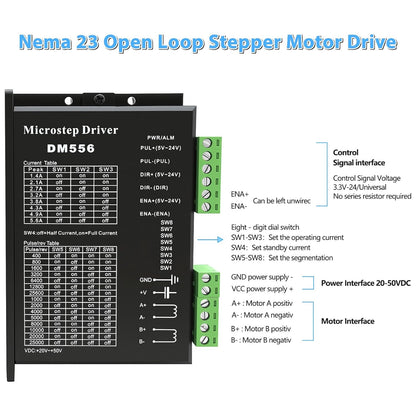 CNC Controller Kit 5 assen met Nema 23 stappenmotor 3Nm 425 oz.in 3A, DM556 stappenmotordriver, 350 W voeding, USB Mach3 besturingskaart, CNC-kit voor machine-graveermachine