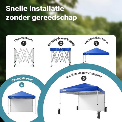 Wiltec opvouwbaar paviljoen met UV-bescherming tuinpaviljoen met sluitsysteem in blauw 3 x 3 m