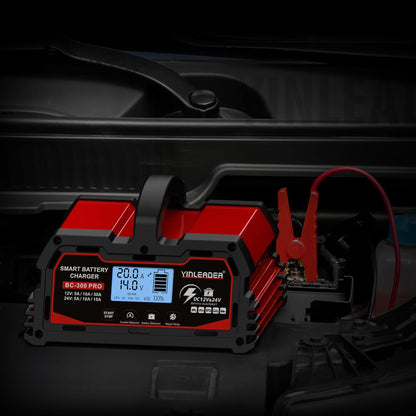 Autolader – Acculader – Batterijlader – Stroomlader – Oplader – 12V/24V 30A – Intelligent LCD-Display – Accu Reparatiefunctie