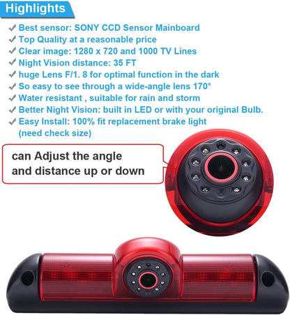 「18 mm lens topkwaliteit achteruitrijcamera + 7 inch TFT LCD-scherm automonitor」remlicht autodak achteruitrijcamera voor Fiat Ducato X250/Peugeot Boxter III AVIS AVS325CPR/Citroen Jumper/Dodge