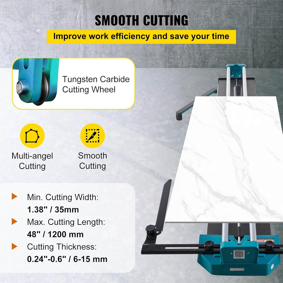 VEVOR Hand Tile Cutter, 120 cm, Professional Tile Cutter with Double Steel Guide and 2 Non-Slip Feet, Ergonomic Non-Slip Handle, Adjustable Ladder