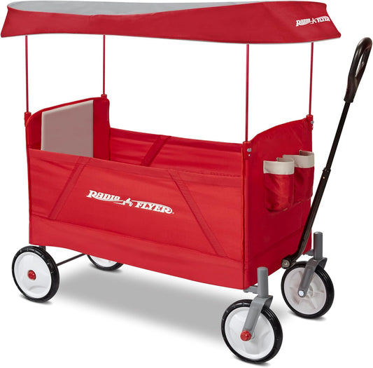 Radio Flyer EZ Folding Wagon with Canopy, Folding Trolley for Kids, Garden and Cargo Cart, Ages 1.5+
