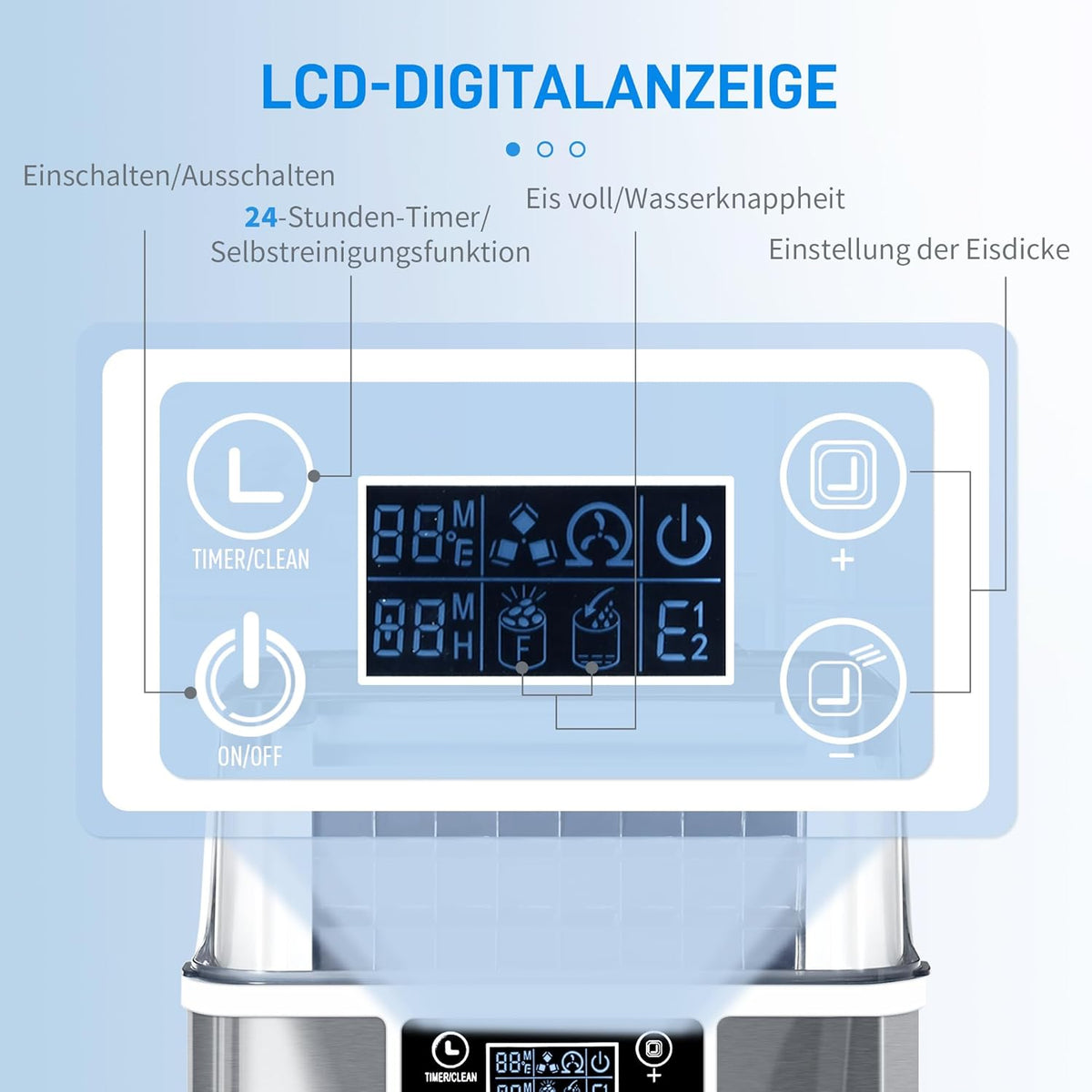 IJsblokjesmachine – IJsblokjesmaker – IJsbereider – Ijsmachine – IJsproducent – Tot 20 kg ijs per 24 uur – RVS behuizing met LCD-display