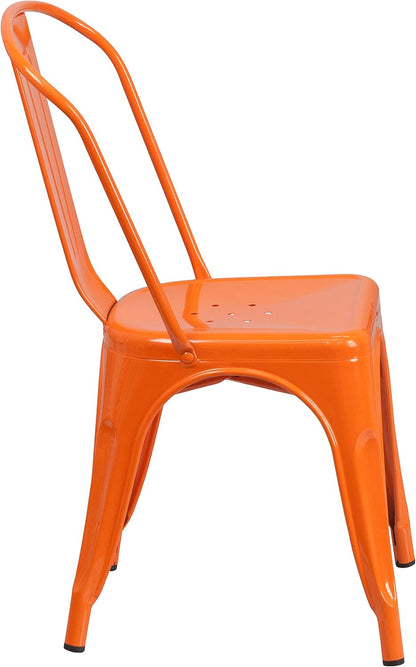 Flash Furniture Stapelbare stoel van metaal, voor binnen en buiten, kunststof, rubber, oranje, 4 stuks