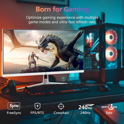 Z-Edge Gaming Monitor White 27'' 240Hz, IPS Panel, 1ms, Display White FHD(1920x1080) with HDMI Cable, FreeSync, 400cd/m², HDMI2.0*2 & DP1.4*2, Adjustable Tilt, Ultra Slim Frame, VESA Mountable