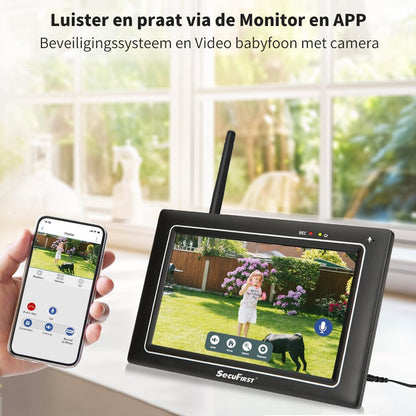 SecuFirst 2K Draadloze bewakingscamera voor buiten, set met monitor, 4 x buitencamera's, videobewaking + 7 inch touchscreen, NVR-beeldscherm, met PIR AI bewegingsmelder, 64 GB SD-kaart.