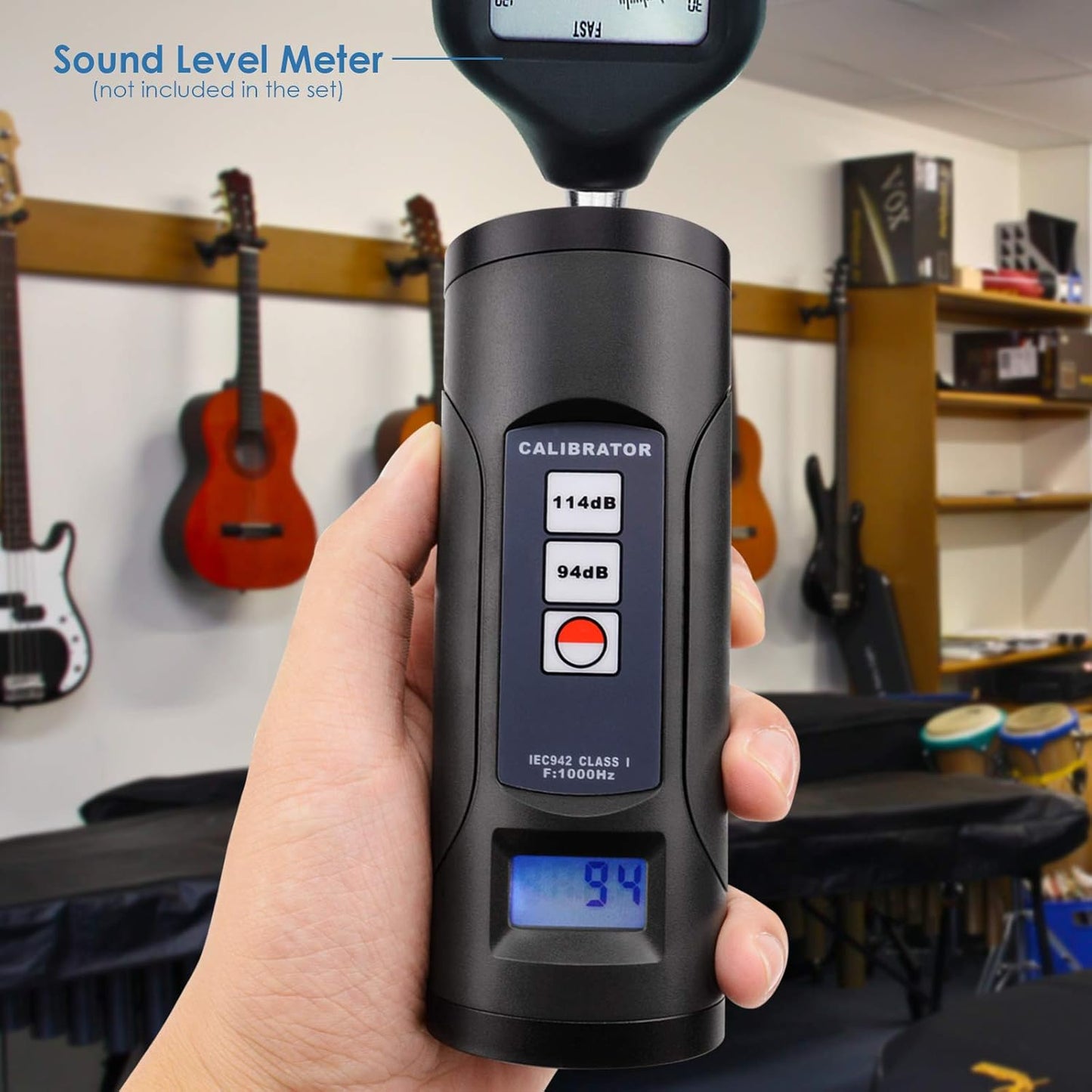 Digitale geluidsniveaumeter kalibrator 94 dB & 114 dB voor 1/2 inch en 1 inch microfoon geluid decibel kalibratiegereedschap