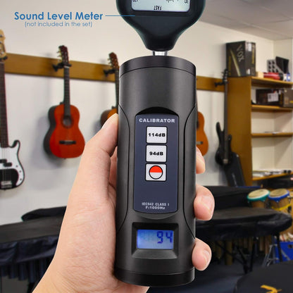 Digitale geluidsniveaumeter kalibrator 94 dB & 114 dB voor 1/2 inch en 1 inch microfoon geluid decibel kalibratiegereedschap