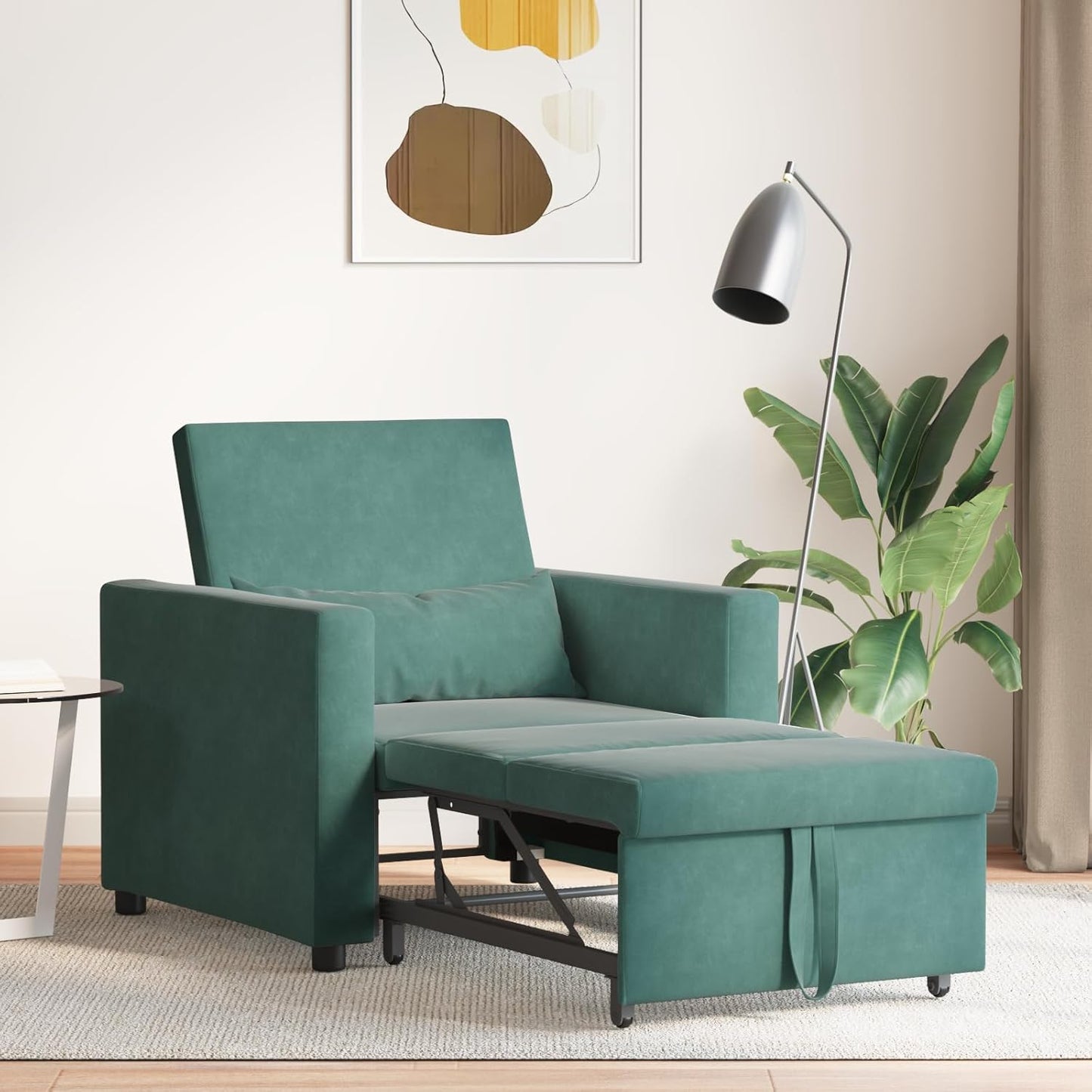 Donkergroene Fluwelen Stoel – Slaapbank – Omvormbare Zitplaats – Relaxstoel – Logeerbed – Comfortabele Boxkussens – Ruimtebesparend Design