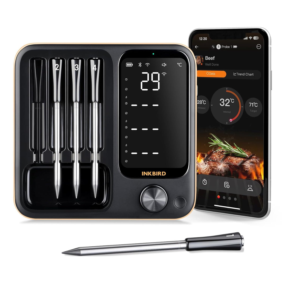 INKBIRD Wireless Meat Thermometer with 4 Probes for Oven,Kitchen,Barbecue,WiFi Bluetooth BBQ Thermometer with APP,Waterproof