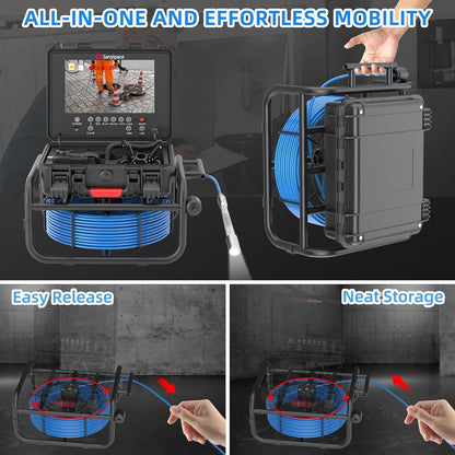 Sanyipace Inspectiecamera voor buizen 30 m, buisinspectiecamera met DVR, IP68, waterdicht, kleurenscherm van 9 inch met afstandsmeter, professionele videoinspectie