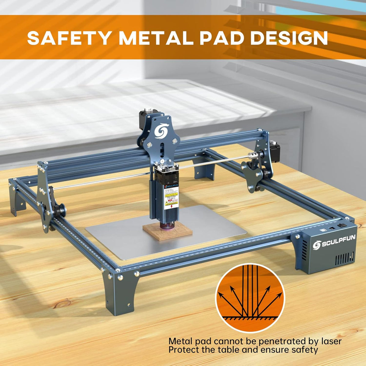 SCULPFUN S9 lasergraveermachine, 90W-effect CNC-lasersnijder, doe-het-zelf lasergraveermachine metaal, 0,06 mm nauwkeurige focuslasermodule voor het snijden van hout, metaal, ijzer, acryl, 410 * 420mm