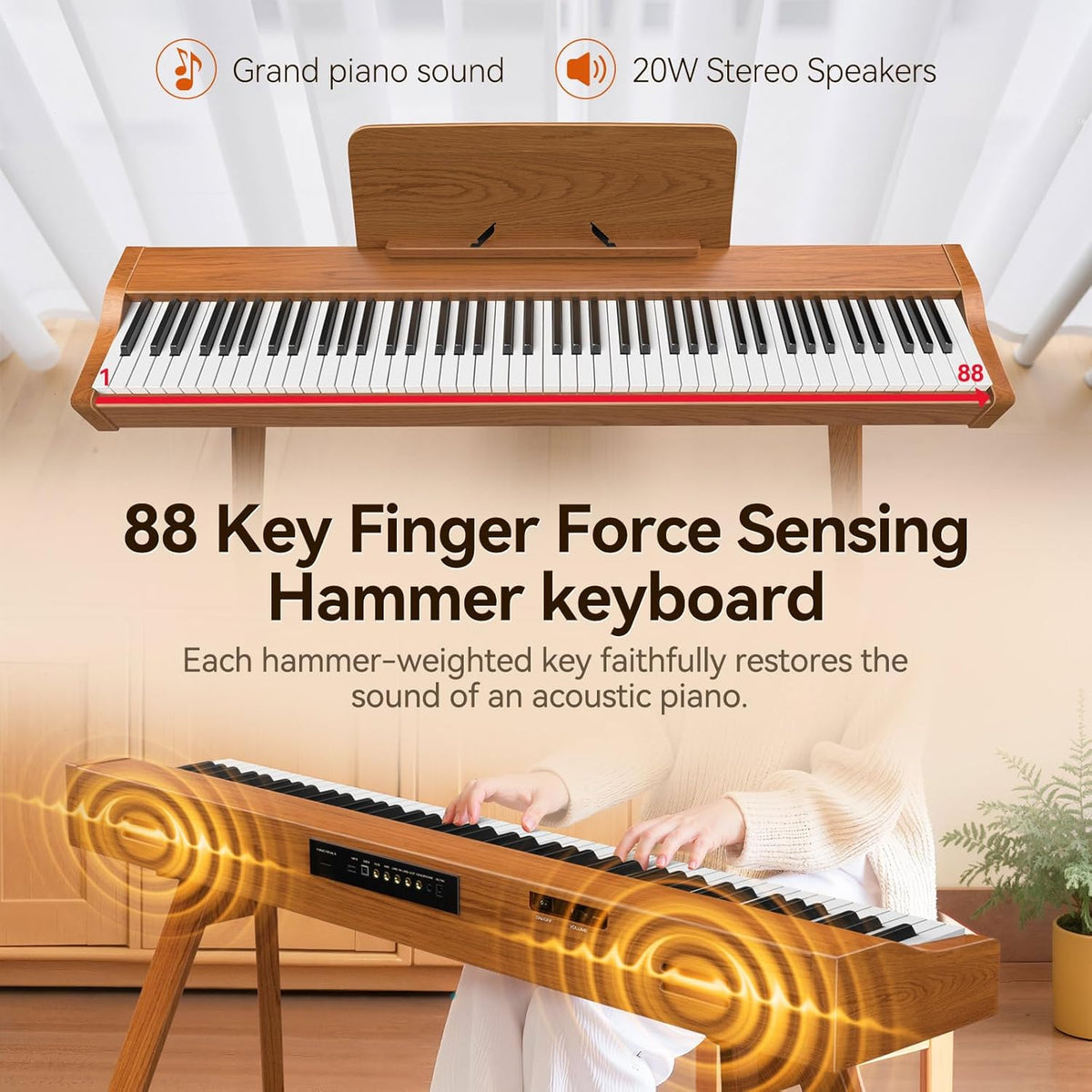 Digitale Piano – E-Piano – Elektrische Piano – 88 Toetsen Piano – Hamerpiano – Met Standaard – 88-Toetsen Hamermechaniek – 20 W Stereo Luidsprekers