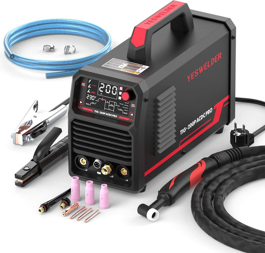 YESWELDER 200 Amp AC/DC Aluminium TIG Lasser met Pulse, digitale omvormer TIG/Stick 230V lassen Machine