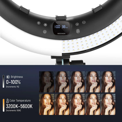 Ringlamp – Led Ringlamp – Videolamp – Selfielamp – Studiolamp – 19 Inch Met Statief En 3 Telefoonhouders – 2,4G Afstandsbediening En 1% Traploos Dimbaar