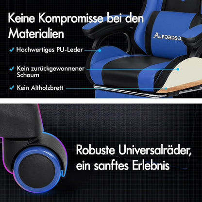 ALFORDSON Gaming Chair Ergonomic Gamer Chairs with Lumbar Cushion Headrest Gaming Chair Height Adjustable Office Chair for Adults Girls Boys Blue - QUORE