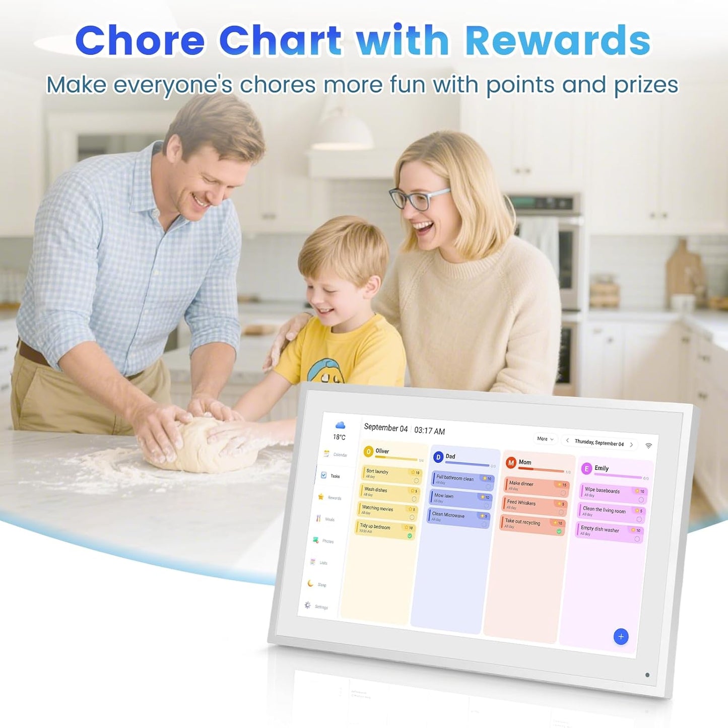 Digital Calendar, 15.6 Inch Smart Calendar & Chore Chart, 1920x1080 IPS Touchscreen Display for Family Schedule, Sync Schedules & Share Moments via App from Anywhere - Wall Mounted & Tabletop
