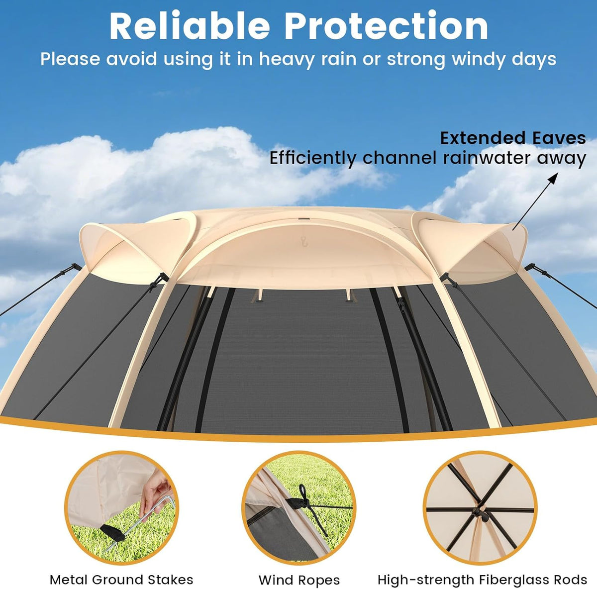 FANTASK Pop-up-tent, opvouwbaar paviljoen met rondom mesh en draagtas en zonnedak, zonnedak voor 4-6 personen, campingtent, schermhuis voor tuin, terras, achtertuin