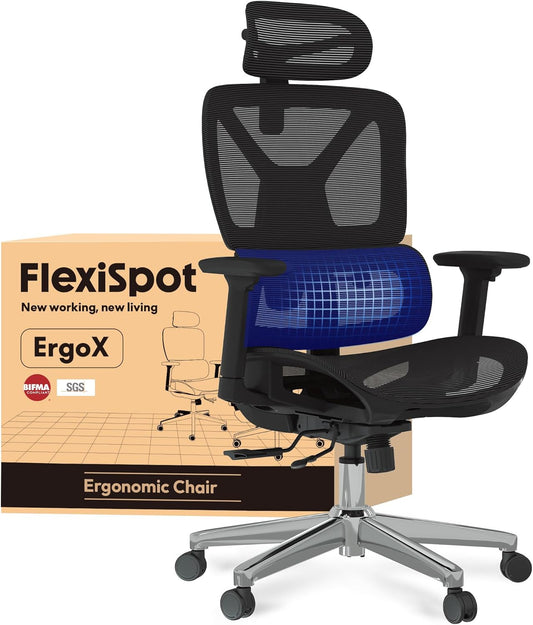 Ergonomische Bureaustoel – Werkstoel – Office Chair – Bureaustoel Met Hoofdsteun – Draaibare Bureaustoel – Adaptieve Lendensteun – Verstelbare Zithoogte en 3D-Armleuningen – Ademend Mesh-Materiaal
