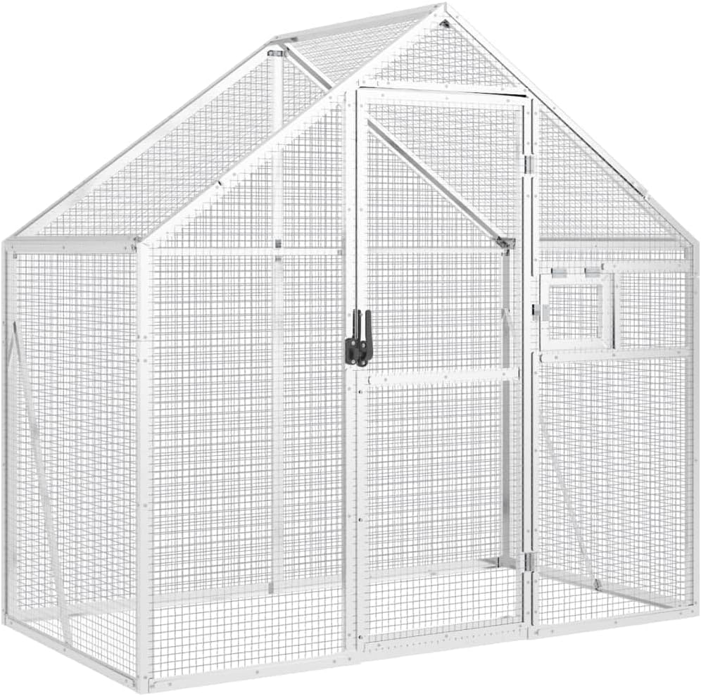 Aviary Bird Aviary, Outdoor Entrance for Bird Cage, Aviary, Chicken Coop with Lockable Door and Window, Silver, 179 x 100 x 185 cm, Aluminium