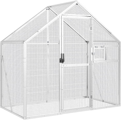 Aviary Bird Aviary, Outdoor Entrance for Bird Cage, Aviary, Chicken Coop with Lockable Door and Window, Silver, 179 x 100 x 185 cm, Aluminium