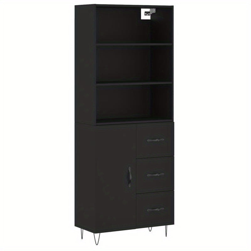 Hoge Kast – Opbergkast – Boekenkast – Nachtkastje – Staande Kast – Mat Zwart – Duurzaam Hout Kunststof – 69,5x34x180 cm