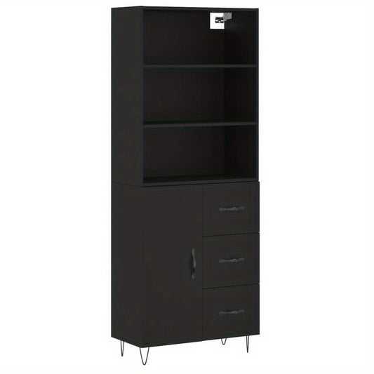 Hoge Kast – Opbergkast – Boekenkast – Nachtkastje – Staande Kast – Mat Zwart – Duurzaam Hout Kunststof – 69,5x34x180 cm