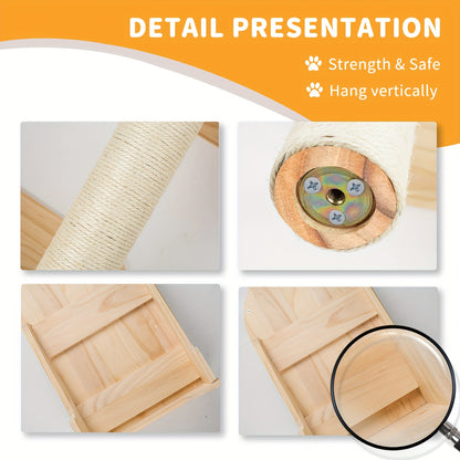 Krabpaal – Kattenboom – Krabmeubel – Klimwand – Kattenhuis – Natuurlijke Houten Klimwand – Stabiel Sisal Touw – Wandmontage Voor Grote Katten