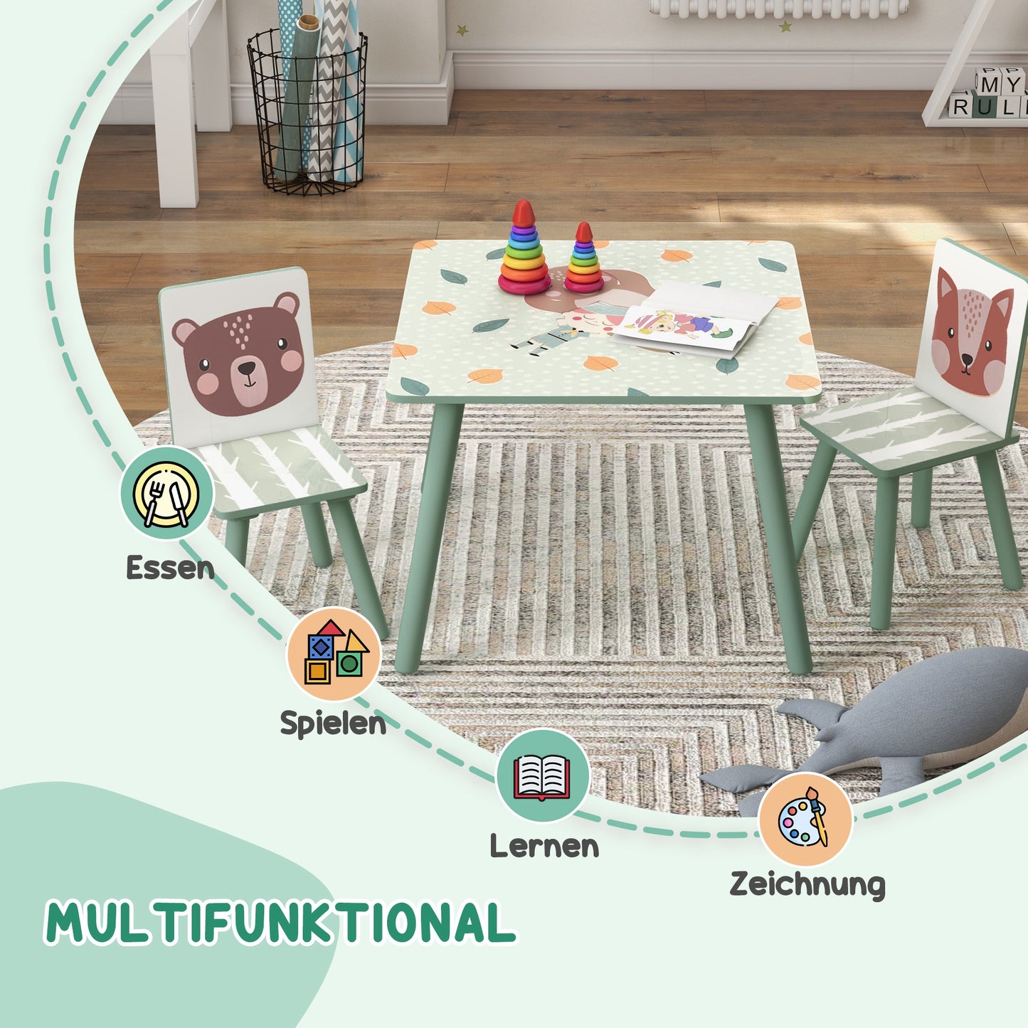 Speelset kinderstoelen met tafel – kindertafel set – kindermeubel – kinderstoeltje – kids meubel – Groen – duurzaam kunststof – veilig afgeronde hoeken