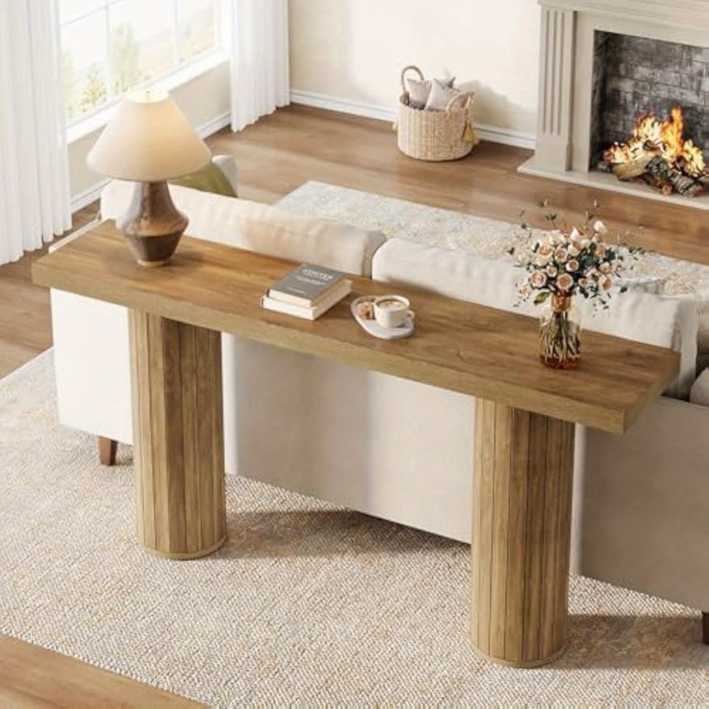Farmhouse Console Table – Sidetable – Sofa Tafel – Haltafel – Wandtafel – 63 Inch – Wit MDF – Ruimtebesparend Smal Design – 90 KG Draagvermogen