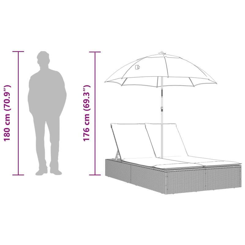 Tweepersoons Ligstoel – Loungestoel – Zonnebed – Relaxstoel – Buitenstoel – Polyrattan Marron – Verstelbaar – Afneembaar Zonnescherm