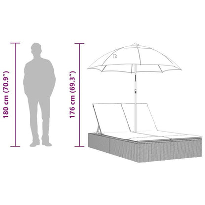 Tweepersoons Ligstoel – Loungestoel – Zonnebed – Relaxstoel – Buitenstoel – Polyrattan Marron – Verstelbaar – Afneembaar Zonnescherm