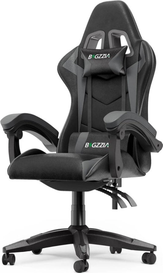 Gamingstoel - Game Stoel - Ergonomische Pu Lederen Computerstoel - Bureaustoel met hoofdsteun en lendensteun - Racestoel zwart/grijs