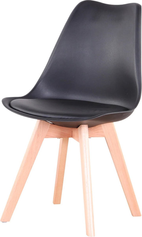 Set of 6 Dining Chairs - Upholstered Chairs with Beech Legs - Stylish Office Chairs for Dining Room, Bedroom, Balcony or Restaurant - Black