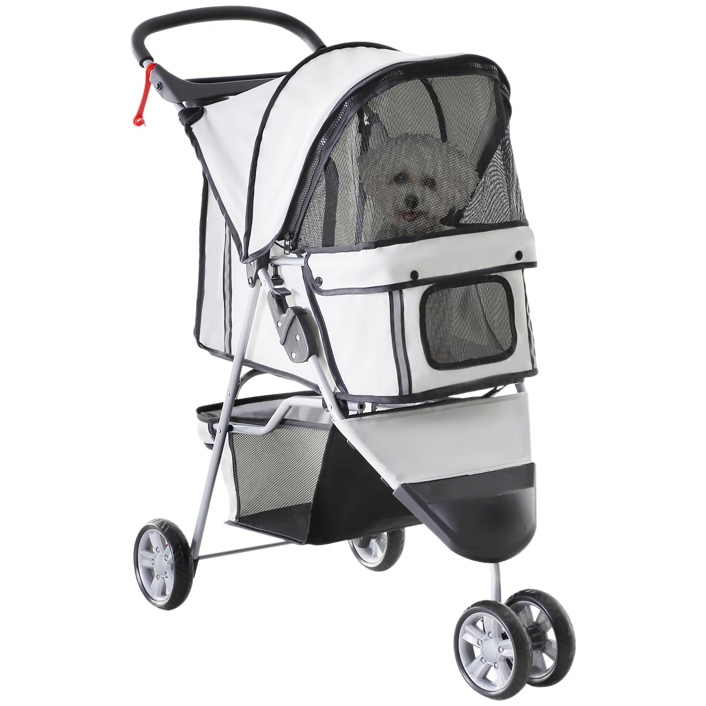 Hondenwagen – Hondenbuggy – Hondentrolley – Hondenkar – Opvouwbare Draagbare Wagen – Geschikt voor Honden tot 10 kg – Verstelbare Zonneklep – Grijs