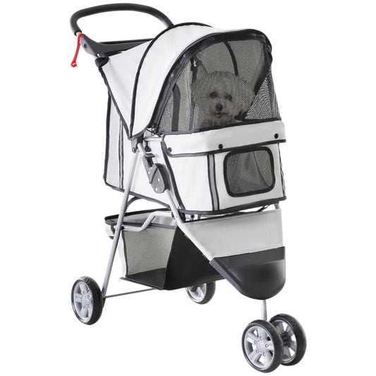 Hondenwagen – Hondenbuggy – Hondentrolley – Hondenkar – Opvouwbare Draagbare Wagen – Geschikt voor Honden tot 10 kg – Verstelbare Zonneklep – Grijs