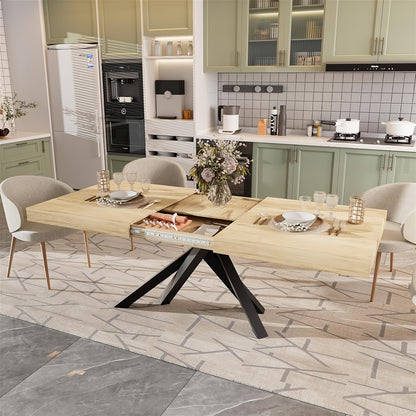 Uitklapbare Eettafel – Uitschuifbare Tafel – Opklapbare Eettafel – Verlengbare Keukentafel – Industriële Eettafel – Geel Industrieel Design – 120-150 cm Met Metaal X-Poot