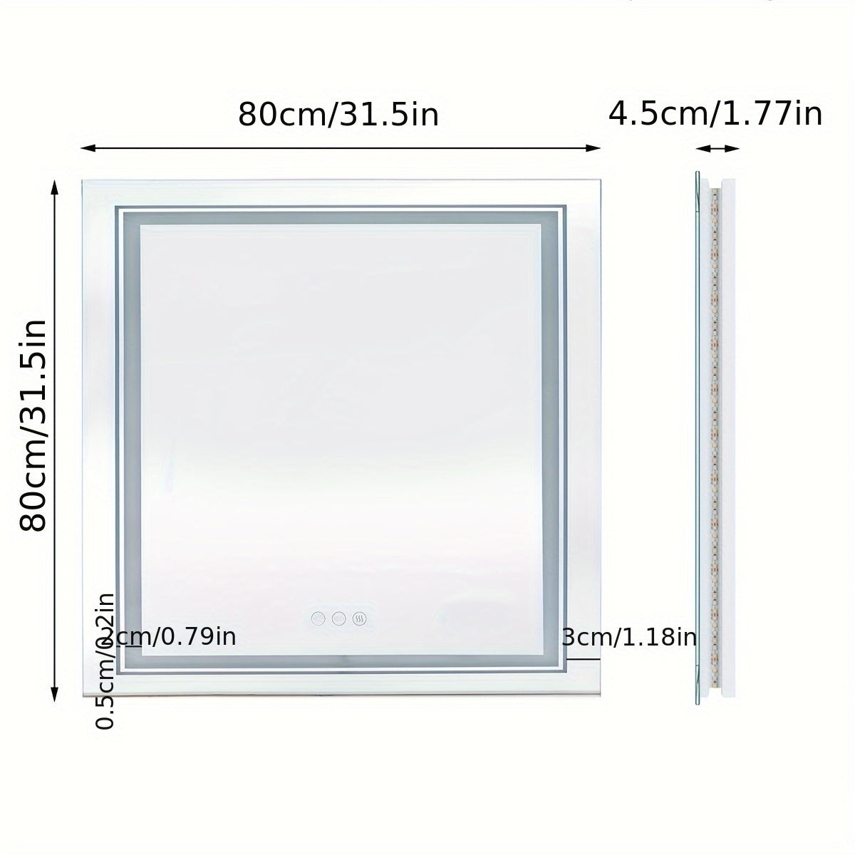 Badkamerspiegel – Led Spiegel – Wandspiegel – Make-up Spiegel – Frameloze Spiegel – 80x80 cm – Anti-Condens – Dimbaar Licht