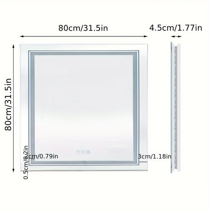 Badkamerspiegel – Led Spiegel – Wandspiegel – Make-up Spiegel – Frameloze Spiegel – 80x80 cm – Anti-Condens – Dimbaar Licht