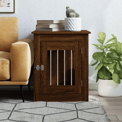 Modern Wood Dog Cage in Furniture Style - White/Brown Oak Look Wood & Polypropylene Frame, Removable Panels, Easy Assembly, Spacious Kennel for Medium Dogs (55x75x65cm) - /Outdoor Use, Hidden Door Design Pet Pen