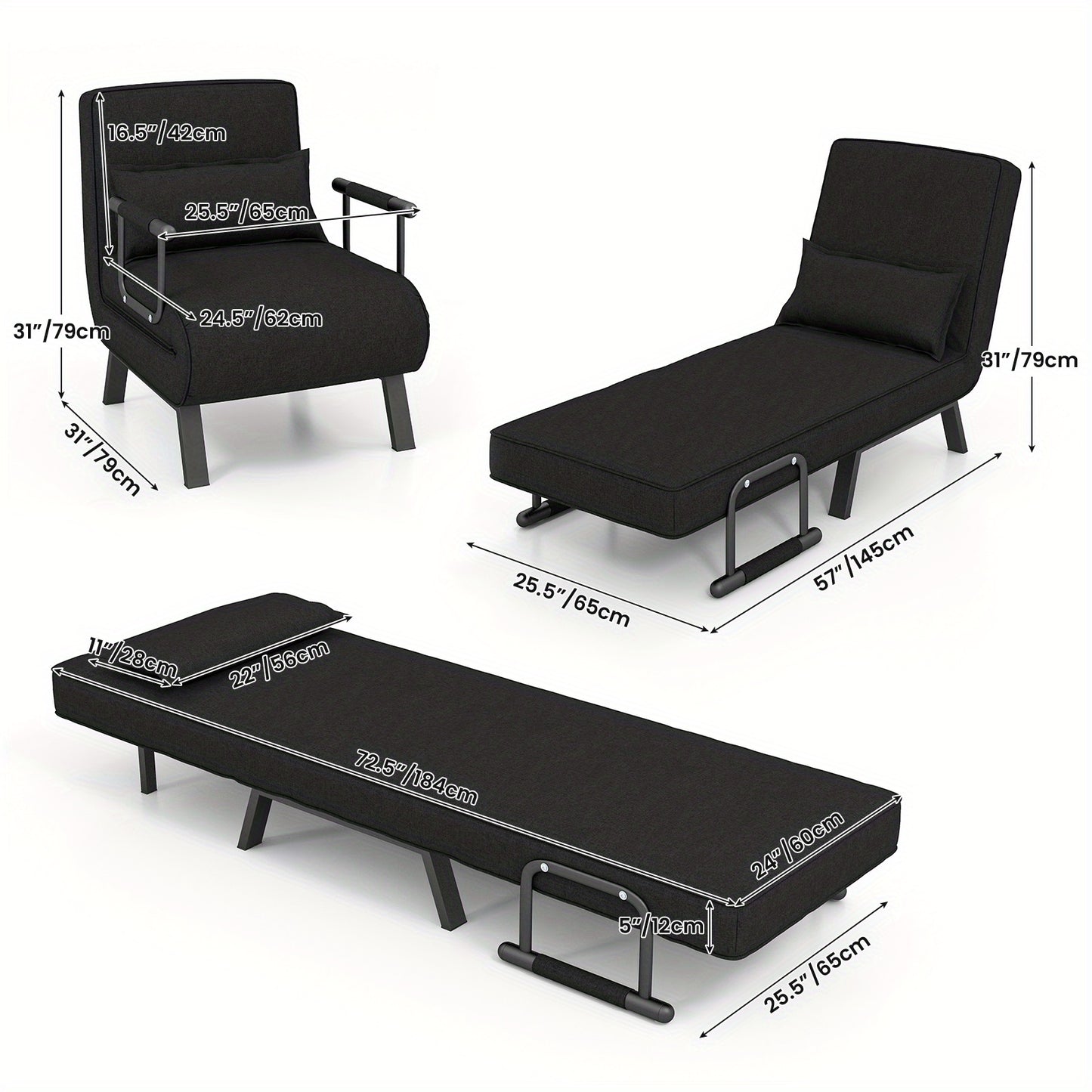 Slaapbank – Bedbank – Slaapstoel – Sofa – Zitslaapbank – 4-in-1 Multifunctioneel – 6-Standen Verstelbare Rugleuning – Stoffering Van Linnen Met Metaalframe