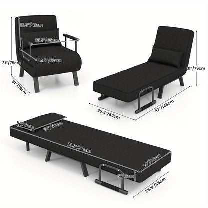 Slaapbank – Bedbank – Slaapstoel – Sofa – Zitslaapbank – 4-in-1 Multifunctioneel – 6-Standen Verstelbare Rugleuning – Stoffering Van Linnen Met Metaalframe