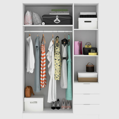 Wardrobe 3 Doors in Front of Astru, Mobile Hangers for Bedroom, 3-Drawer Wardrobe, 121X52H184 Cm, Available in 3 Colors