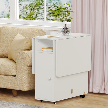 Inklapbare Eettafel – Opklapbare Tafel – Uitklapbare Tafel – Ruimtebesparende Tafel – Multifunctionele Werktafel – Met Lade en Opbergruimte – Grote Tafelplaat 109x71 cm – Wit MDF Krasbestendig