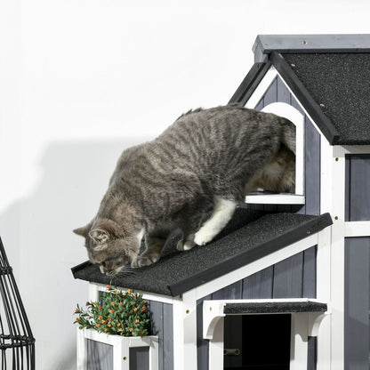 Kattenhuis – Buitenverblijf Kat – Huisdierverblijf – Dierenhuis – Buitenren – Twee Verdiepingen – Meerdere Ingangen – Gegalvaniseerd Staal – Waterdicht Tarpa Dak