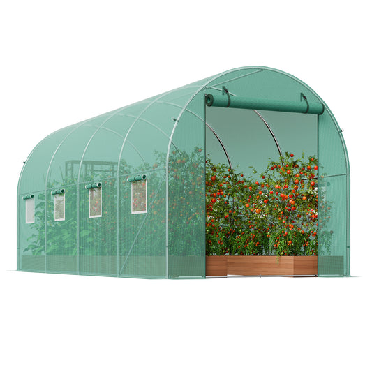 Tuinkas – Broeikas – Kweekkas – Foliekas – Serre – Gegalvaniseerd Stalen Frame – Duurzame PE Cover – 4,45x1,94x1,92 m – Walk-In Design
