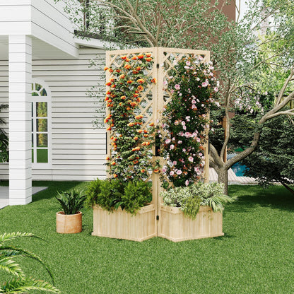 Houten Tuinscherm – Privacy Scherm – Tuinafscheiding – Tuinscherm Scharnierend – Buiten Scherm – 2 Schermen – Met Plantenbak – Afmetingen 104x25x165 cm – Gepolijst Hout Met Drainage