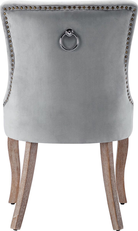 Deluxe Eetkamerstoelen - Grijs (2 stuks) – Gestoffeerde Stoelen met Massief Houten Poten en Fluwelen Bekleding